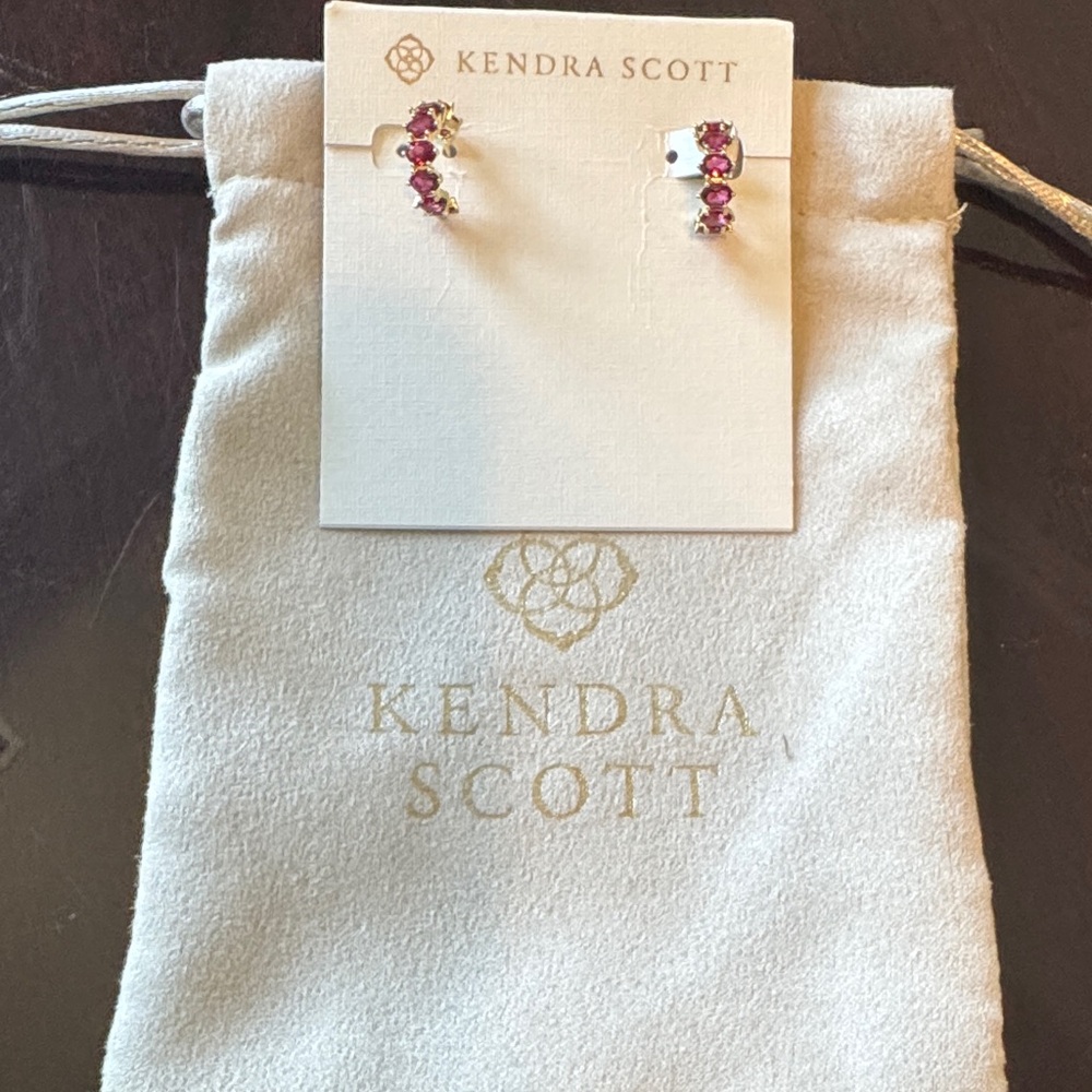 Kendra Scott Red Crystal and Gold Hoop Earrings-Cailin